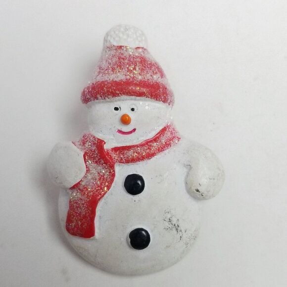 Vintage Snowman in Red Hat and Scarf, Frosty Winter Snow Holiday Estate - Picture 2 of 6